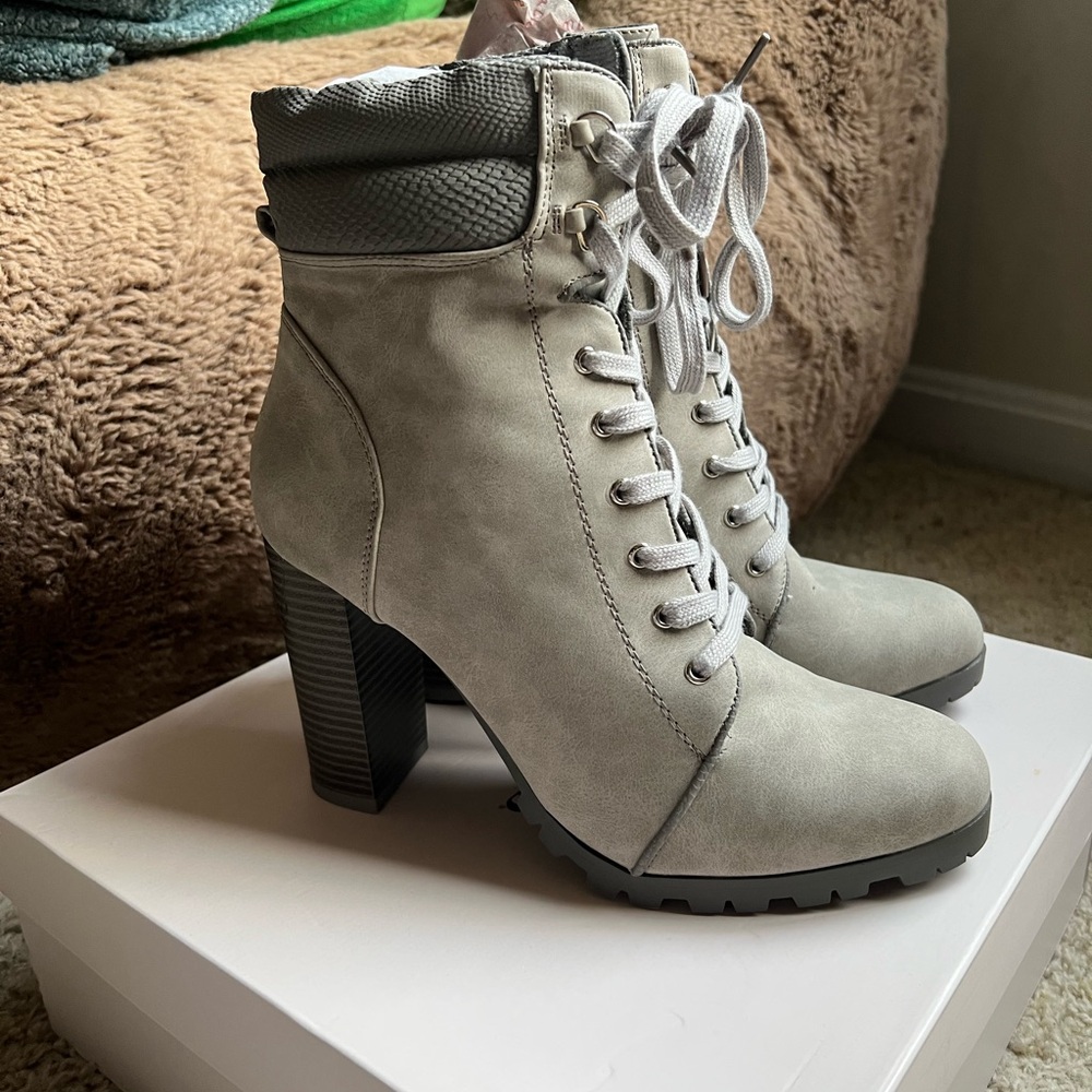 Gray Lace-Up Ankle Boots